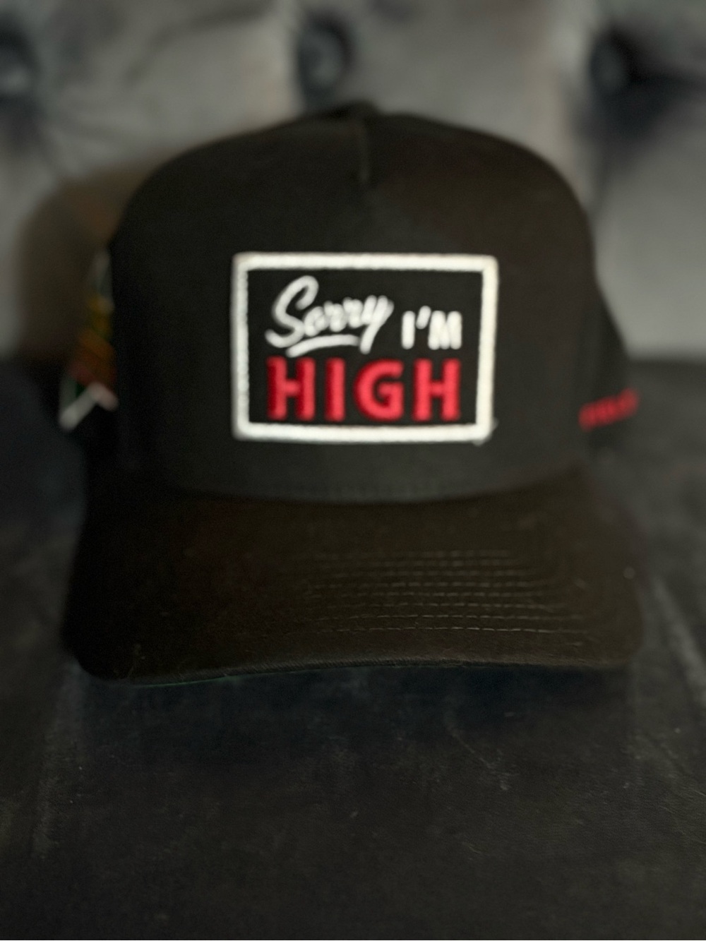 Sorry I'm High Black Embroidered Patch Hat